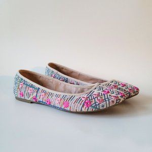 Embroidered Floral Geometric Ballet Flats